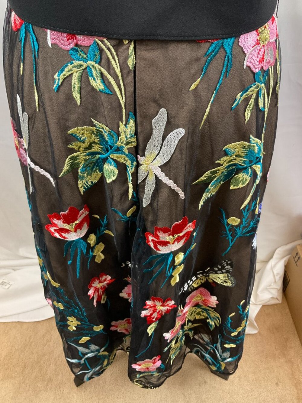 Dress the Population Dress M Black Beige Pink Green Blue Embroidered Overlay - Picture 11 of 11